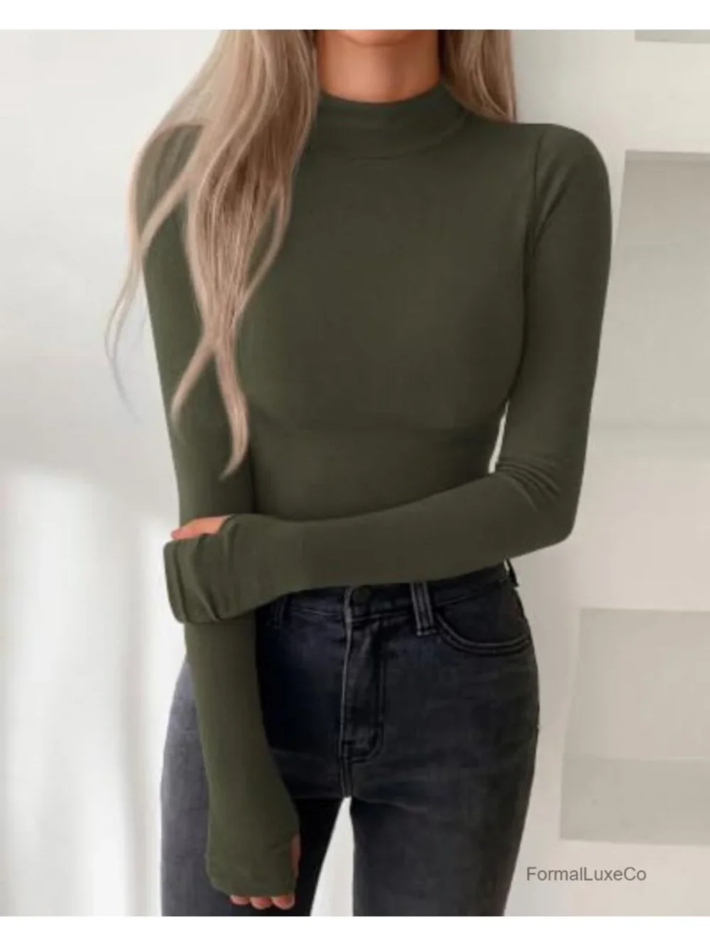 Women's Turtleneck Thumbhole Long Sleeve Thermal Underwear Top - Fleece Lining
